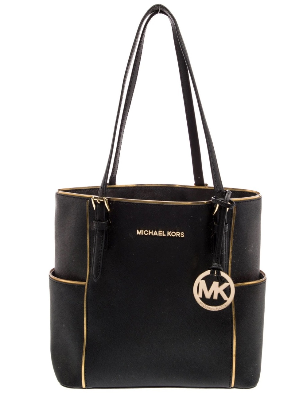 Michael Kors Black Saffiano Leather Tote with Gold Accents